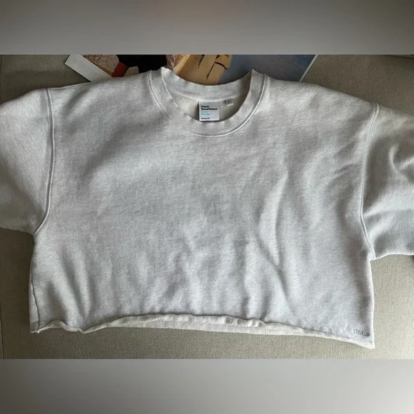 Aritzia TNA Sweatfleece Cozy Fleece Cropped Raw Hem In Light Gray Size 2XL - Picture 5 of 13